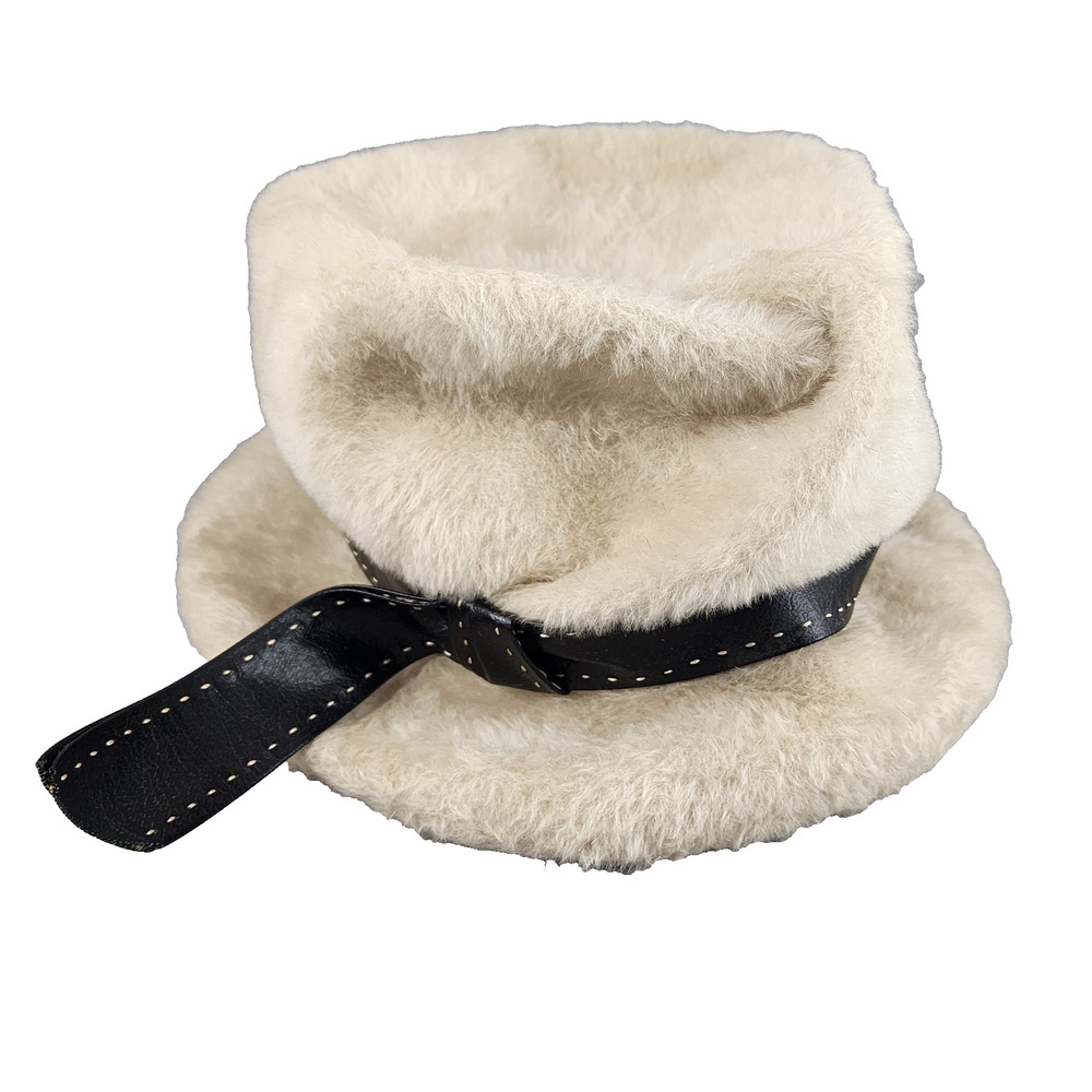 Marche Fur Pillbox Style Hat w/Brim & Leather Band Adjustable Vintage